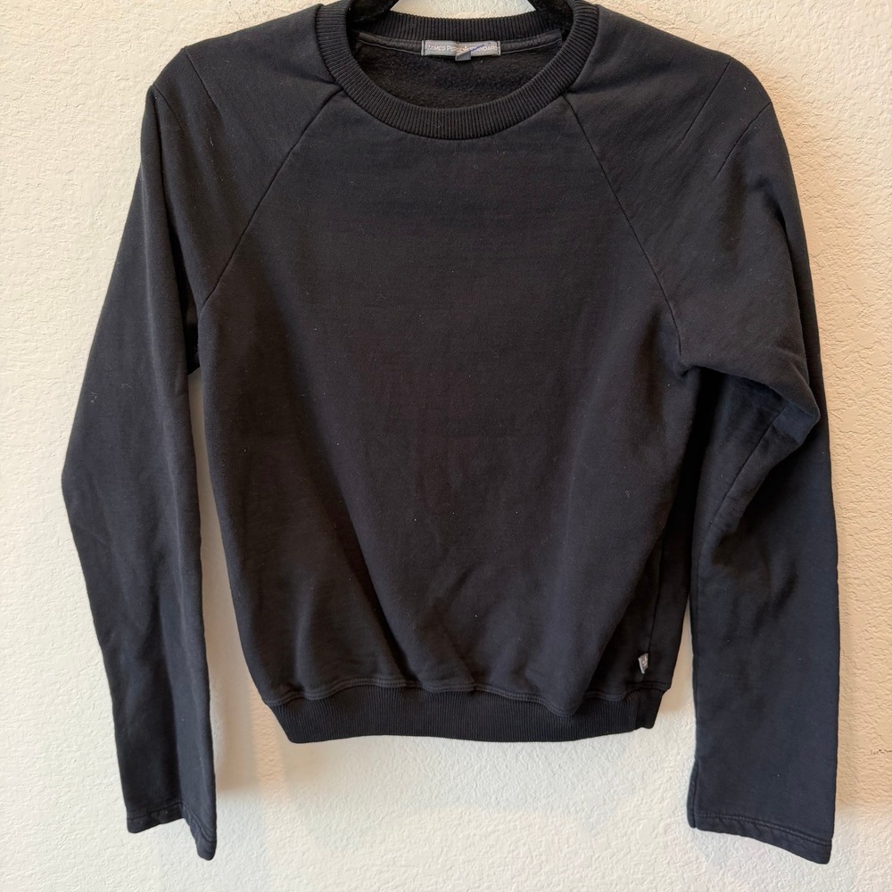 James Perse Standard Black Raglan Fleece Sweatshirt Size 1 Small Pullover